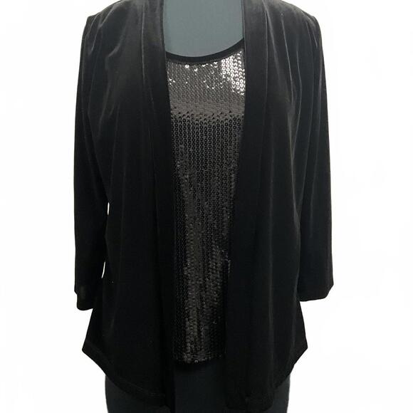 Notations Tops - Velvet Mock 2pc Jacket Sequin Cami M